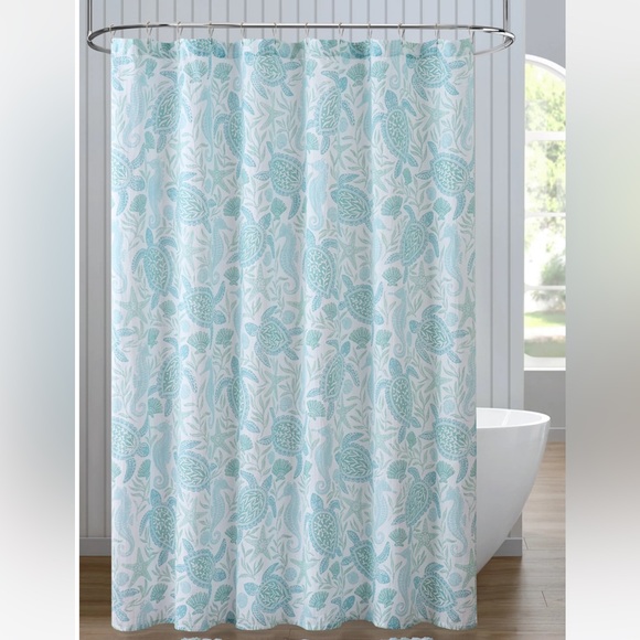 CARO HOME 100% Cotton Sea Turtle Shower Curtain - 72"x72" - Picture 5 of 11